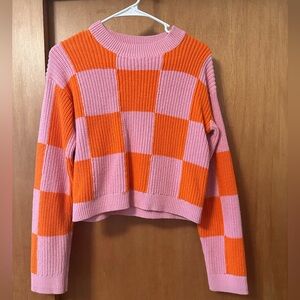 Pink and Orange Checkered Women's Sweater